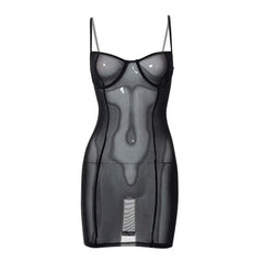 Sheer mesh see through solid low cut cami mini dress  | samba dress