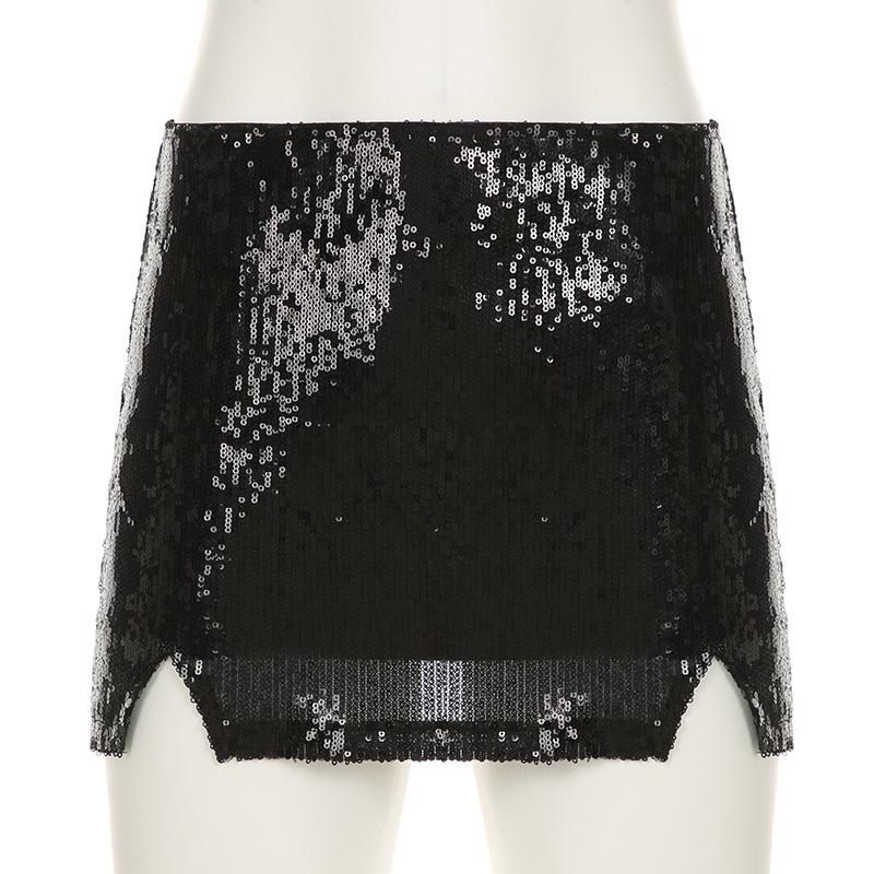 Glitter slit knitted mini skirt