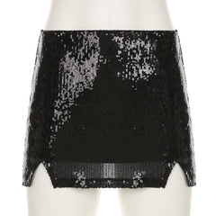 Glitter slit knitted mini skirt