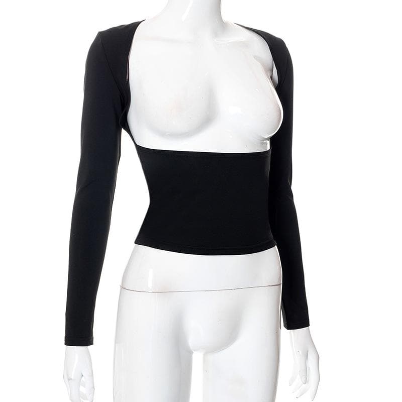 Hollow out solid long sleeve backless cut out top