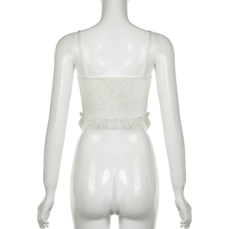Satin patchwork lace bowknot ruffle ruched cami top