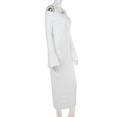 Off shoulder long sleeve knitted solid maxi dress