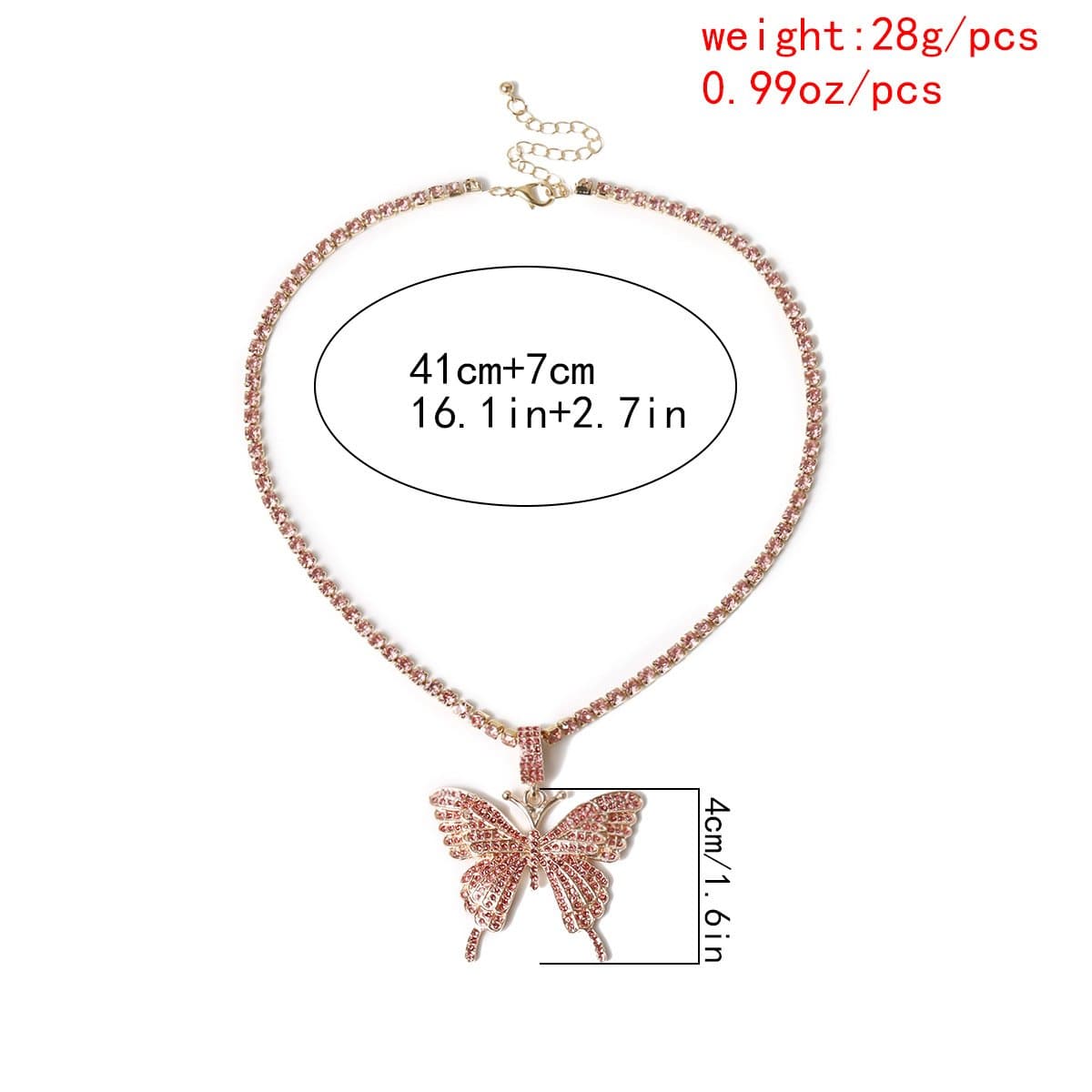 Butterfly pendant rhinestone necklace