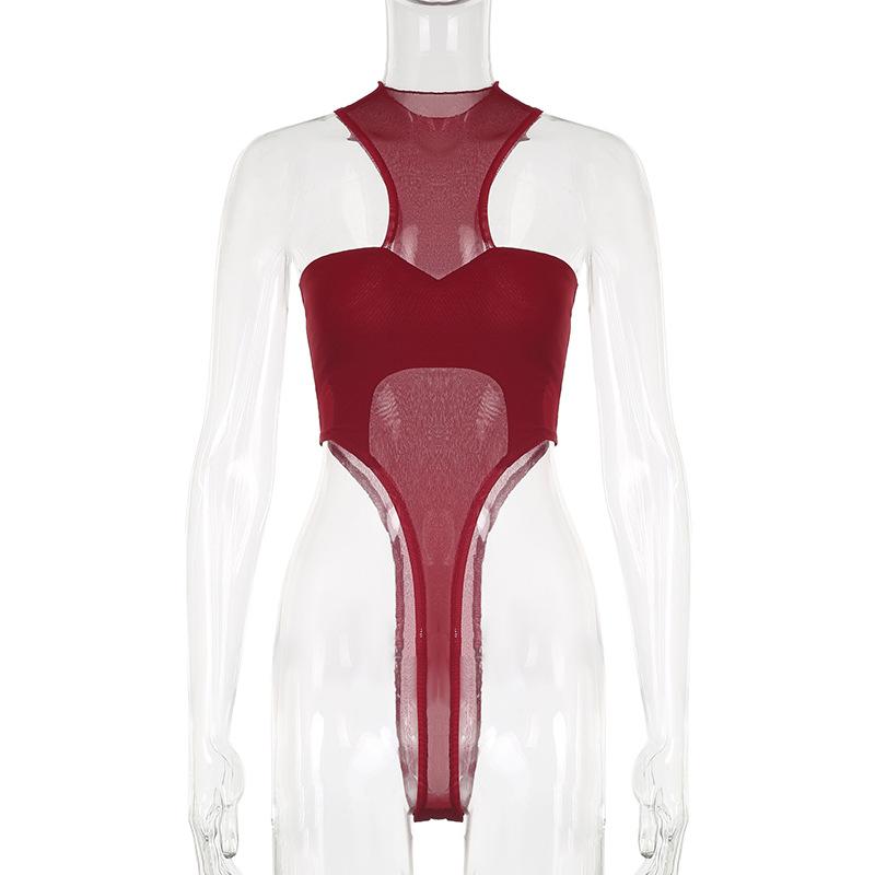 Crewneck mesh solid button bodysuit