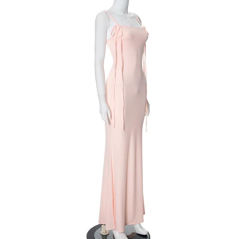 Self tie backless solid cami maxi dress
