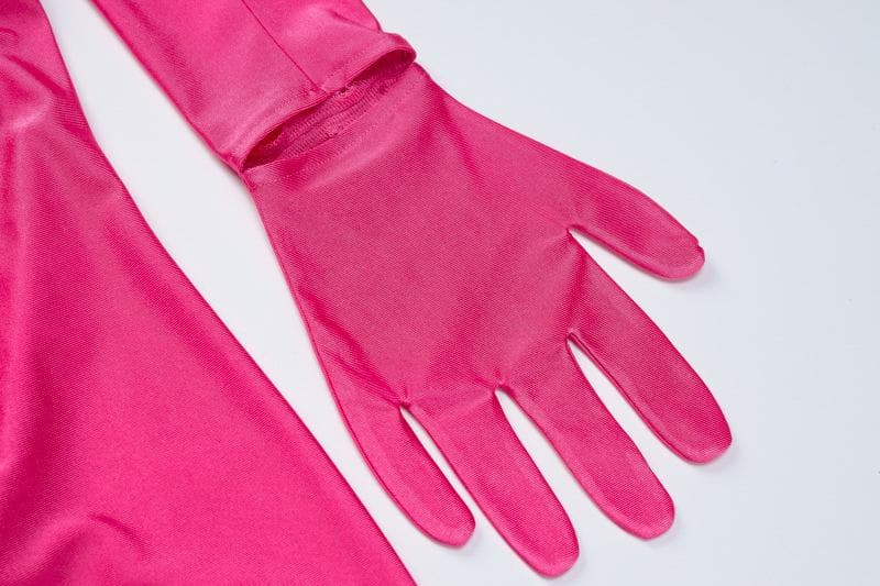 High neck long sleeve gloves solid mini dress  | red tango dress