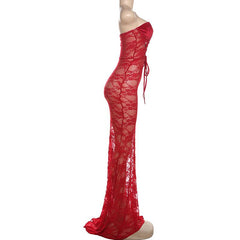Sweetheart neck hollow out lace maxi dress