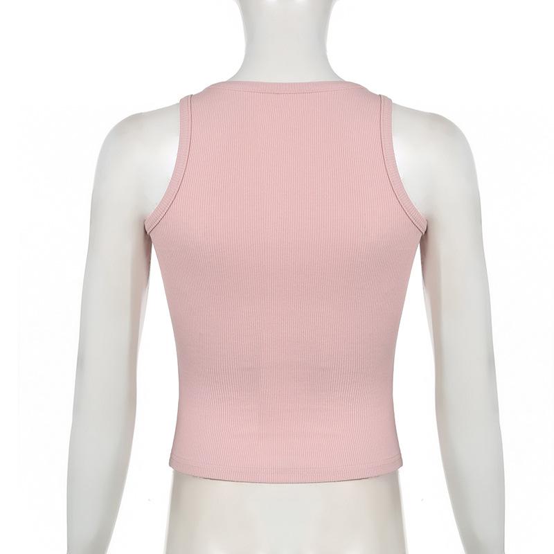 Ribbed print u neck contrast tank top
