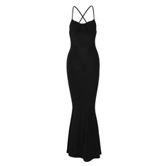 Cross back solid low cut backless cami midi dress  | black rave dress  | black rave dress