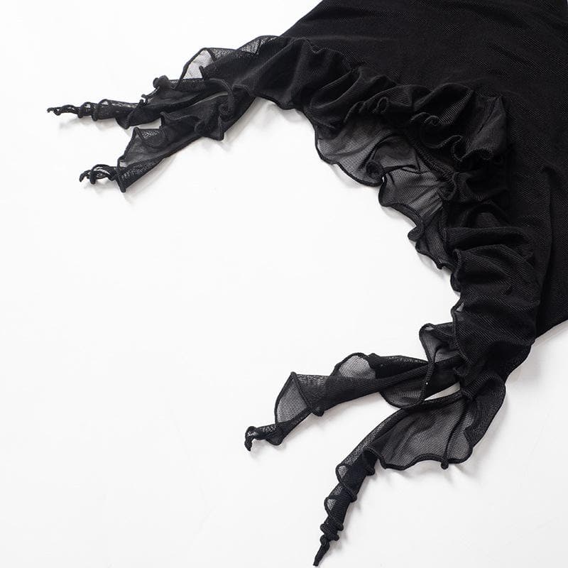 Halter ruffle u neck backless solid top