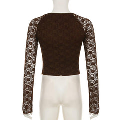 Long sleeve lace abstract top