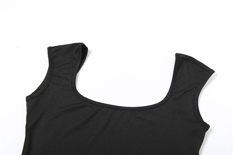 U neck backless o ring solid mini skirt set