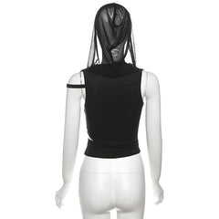 Hoodie u neck hollow out mesh top