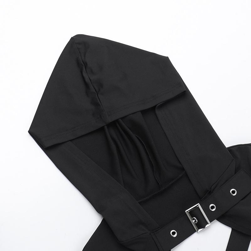 Hoodie long sleeve buckle cross back crop top