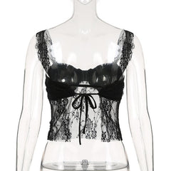 Lace ruched backless self tie cami top