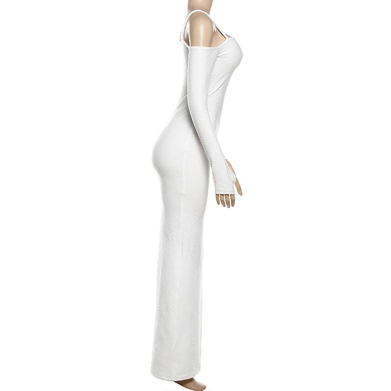 Long sleeve off shoulder textured solid maxi dress
