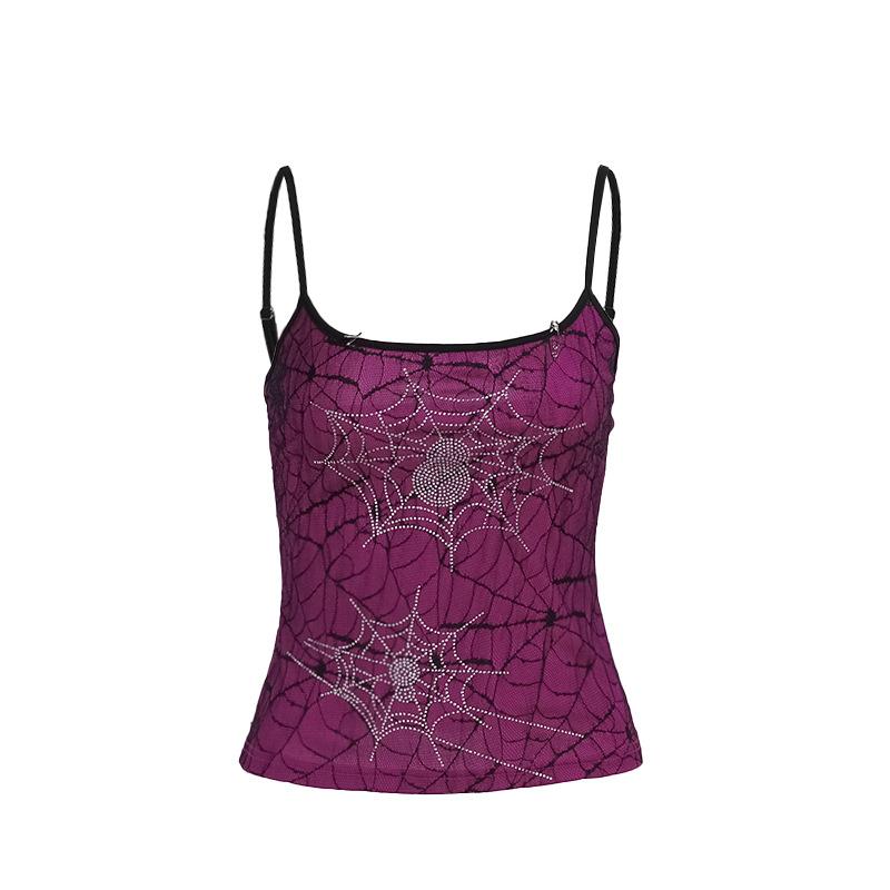 Cobweb pattern beaded backless cami top