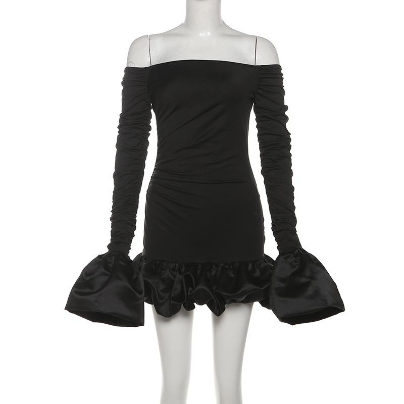 Off shoulder long sleeve ruched mini dress