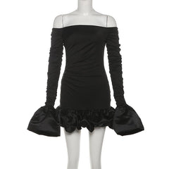 Off shoulder long sleeve ruched mini dress