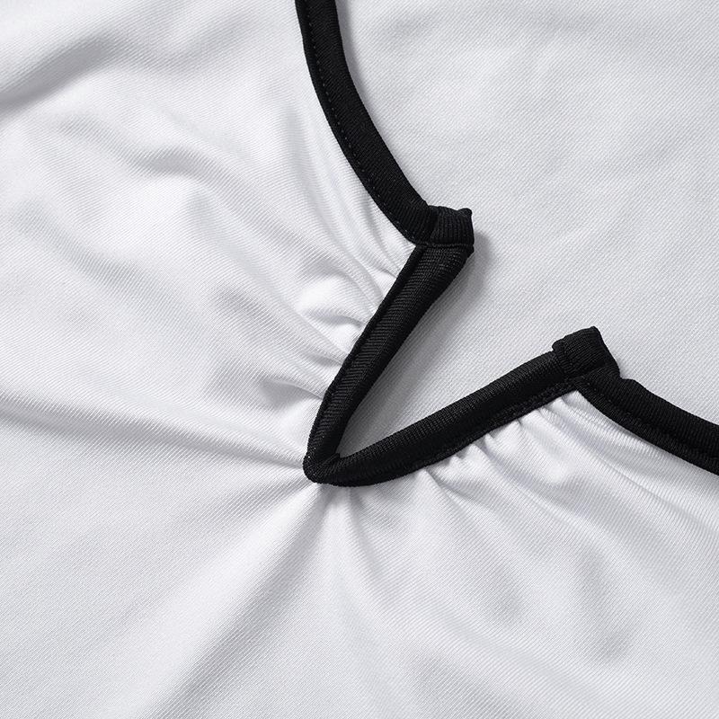 Short sleeve ruched notch neck stitch crop top