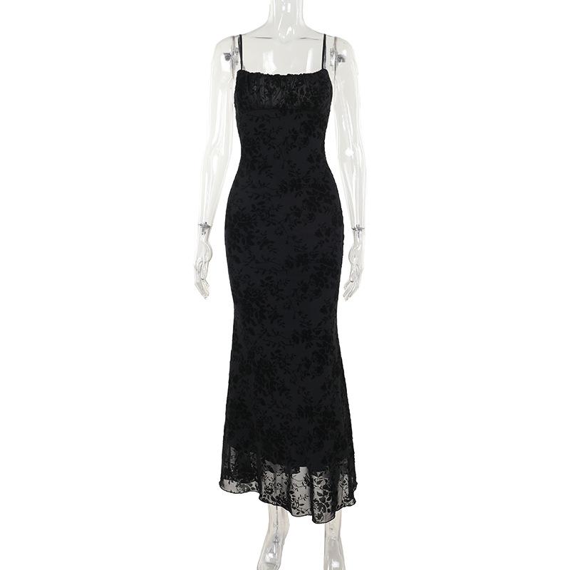 Ruched backless mesh zip-up cami maxi dress