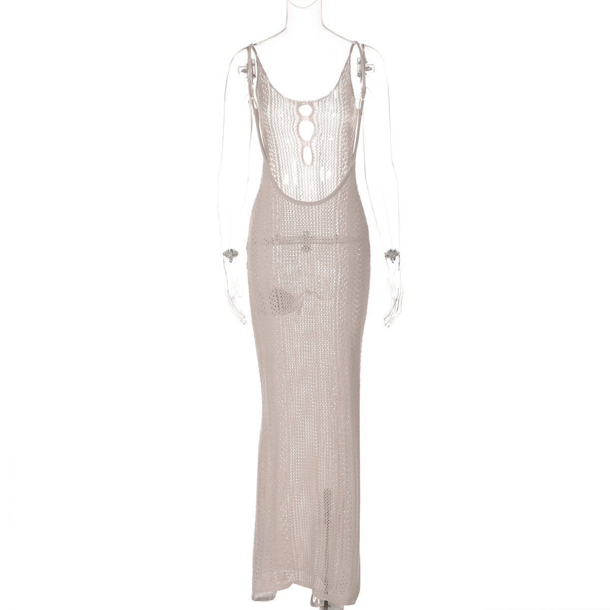 Knitted hollow out backless cami maxi dress