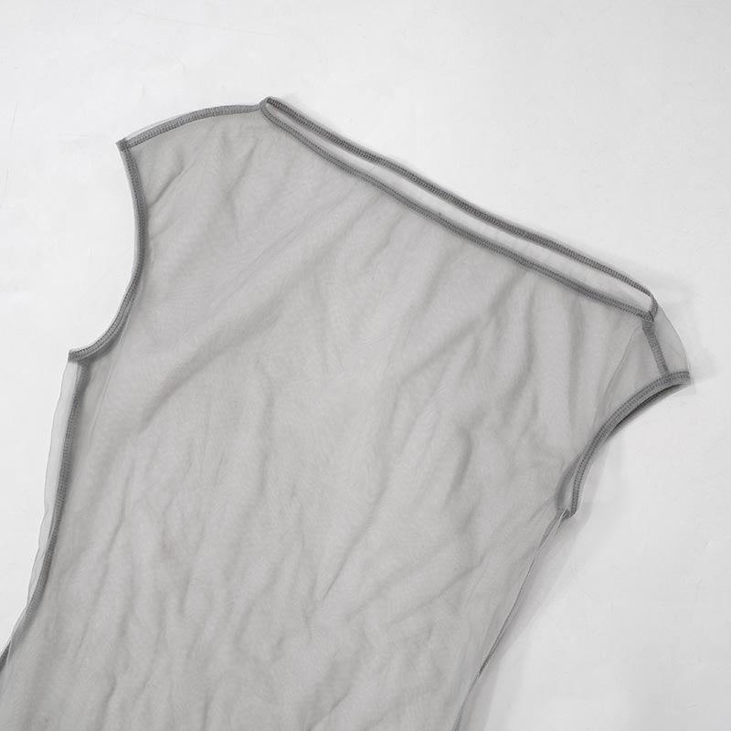 Turnover collar long sleeve mesh 2 piece top