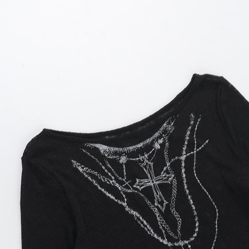 Long sleeve drawstring cross pattern knitted top