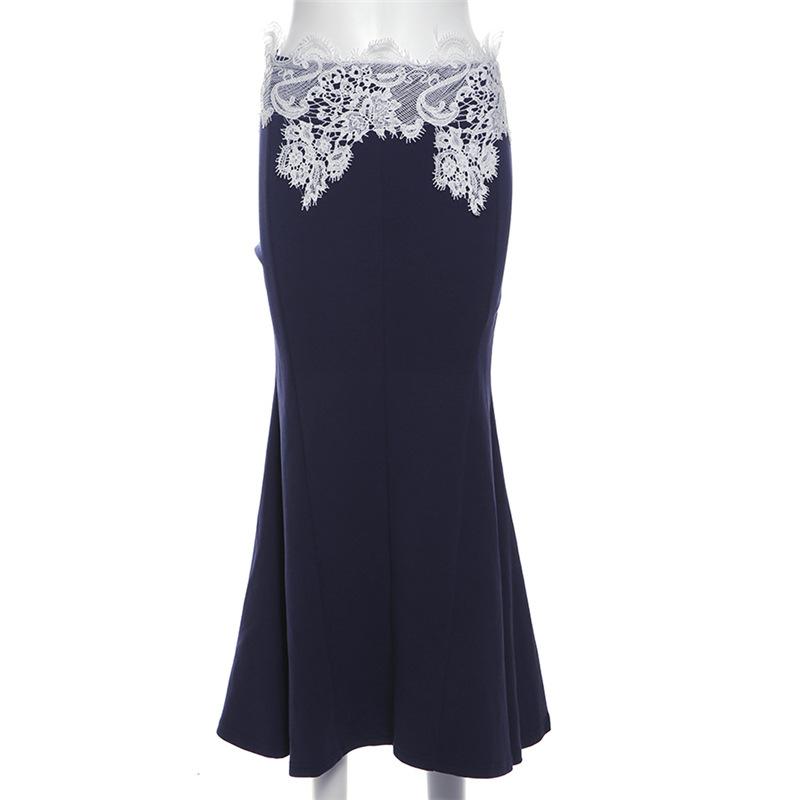 Lace patchwork zip-up maxi skirt