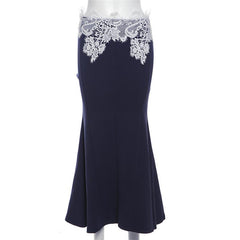 Lace patchwork zip-up maxi skirt