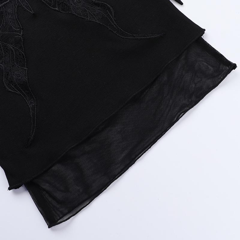 Butterfly embroidery sleeveless mesh knotted top