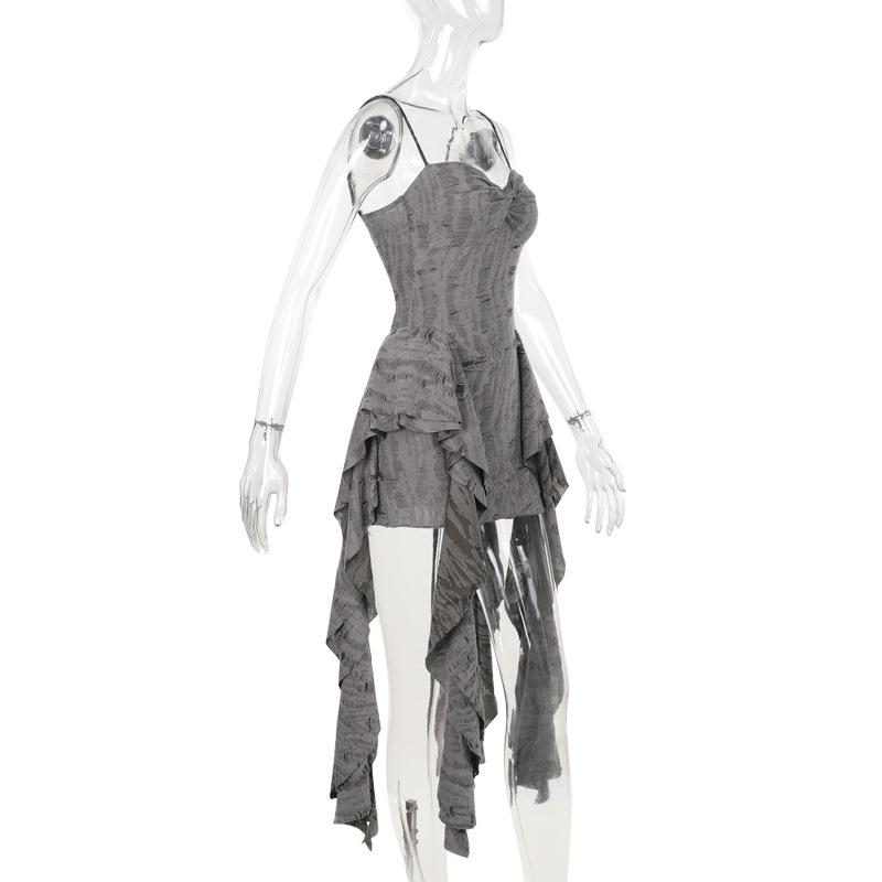 Textured ruffle ruched cami mini dress