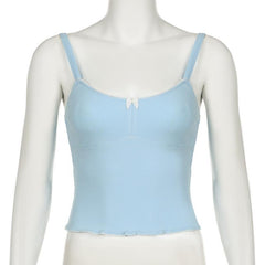 Ribbed bowknot solid backless cami top