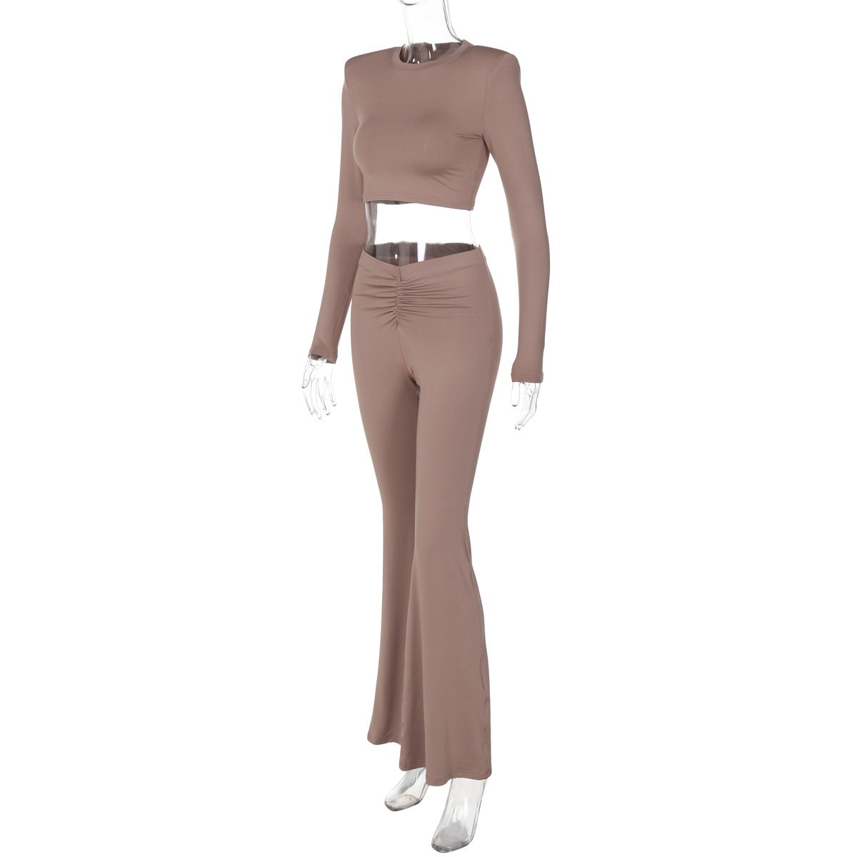 Long sleeve crewneck padded ruched pant set