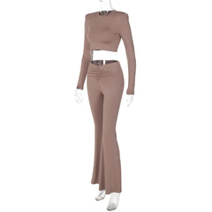 Long sleeve crewneck padded ruched pant set