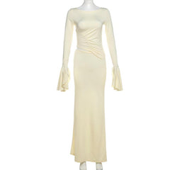 Long flared sleeve ruched maxi skirt set