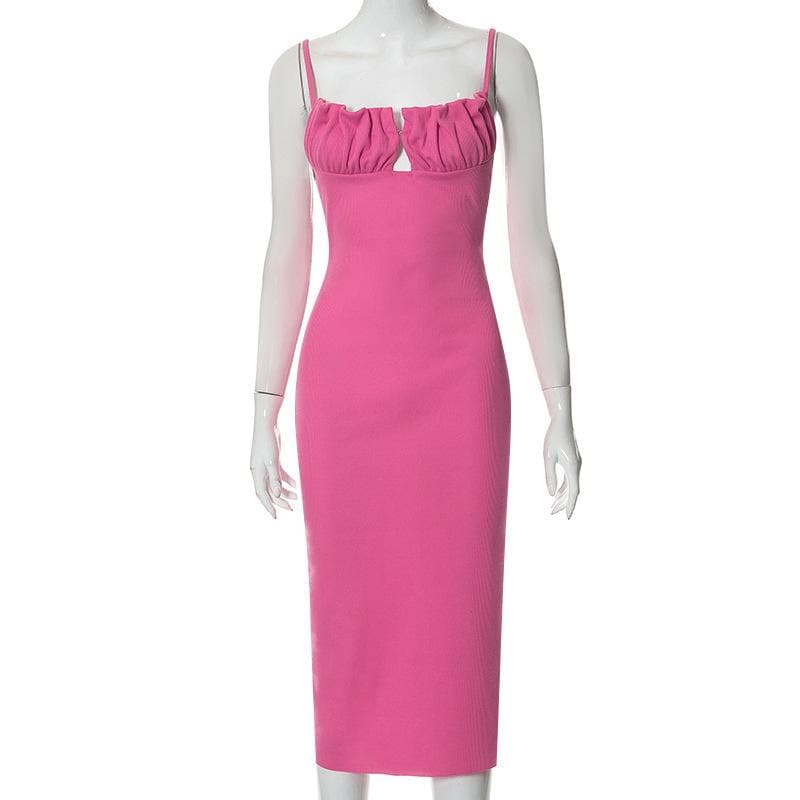Sleeveless solid ruched ribbed backless cami dress  | red tango dress