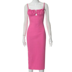 Sleeveless solid ruched ribbed backless cami dress  | red tango dress