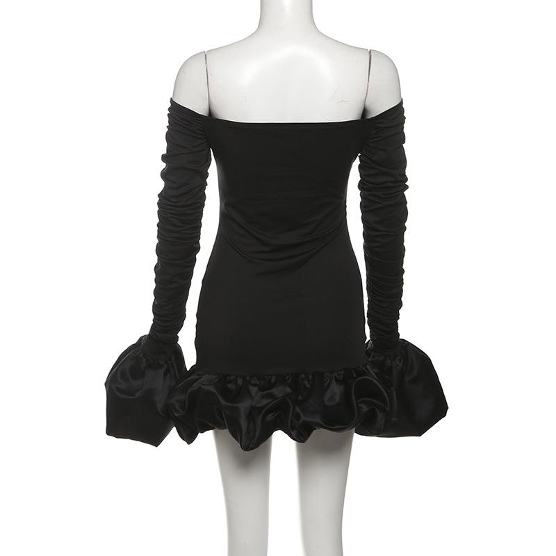 Off shoulder long sleeve ruched mini dress