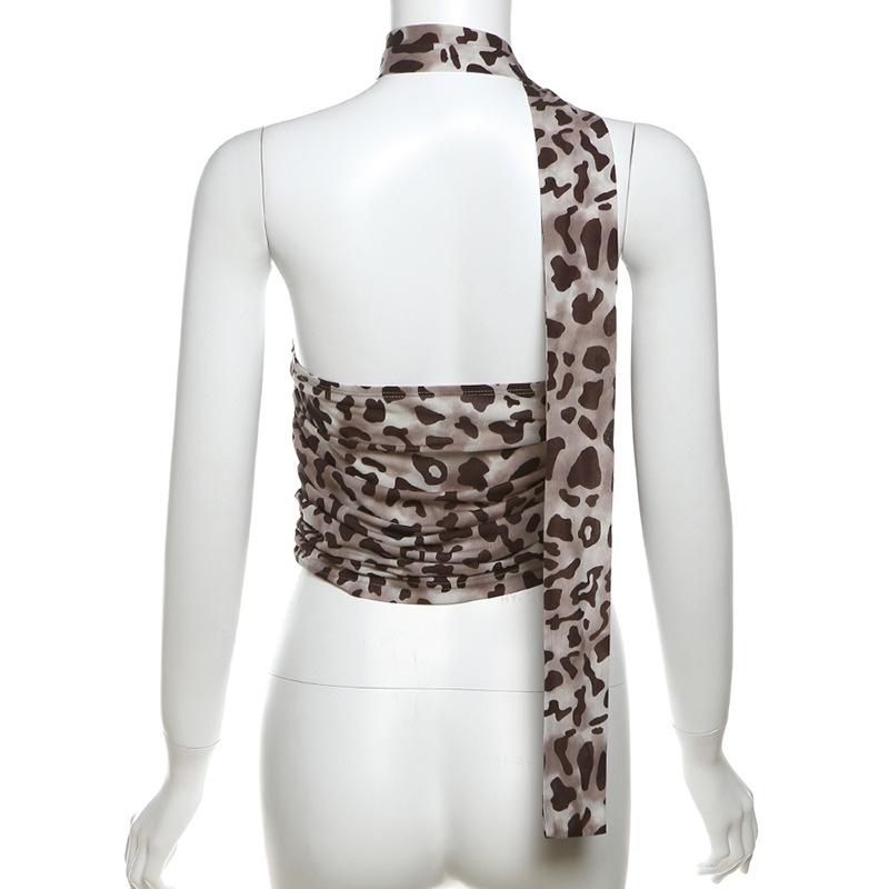 Leopard print ruched scarf tube top