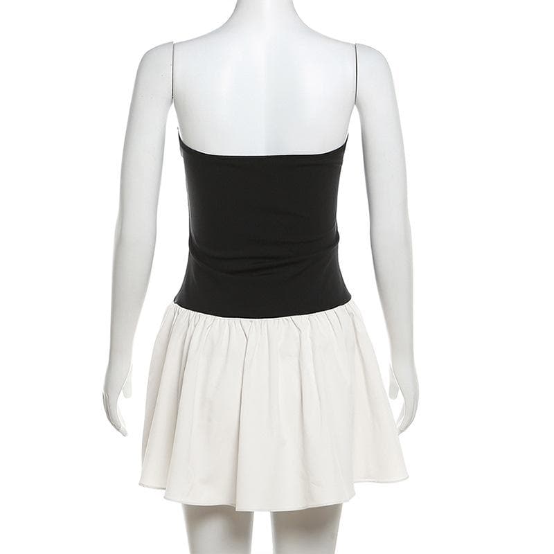 Ruched backless contrast sleeveless tube mini dress