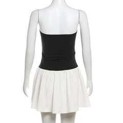 Ruched backless contrast sleeveless tube mini dress