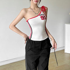 One shoulder irregular self tie â€?1â€?pattern contrast top