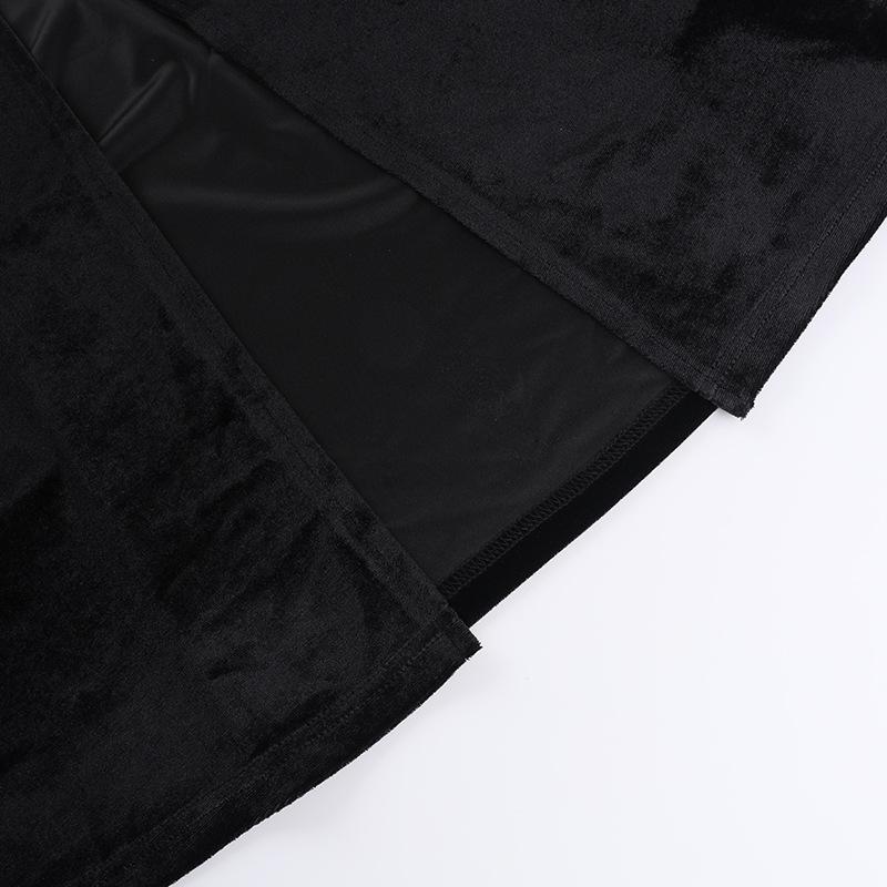 Velvet high slit pentacle pattern buckle cami maxi dress