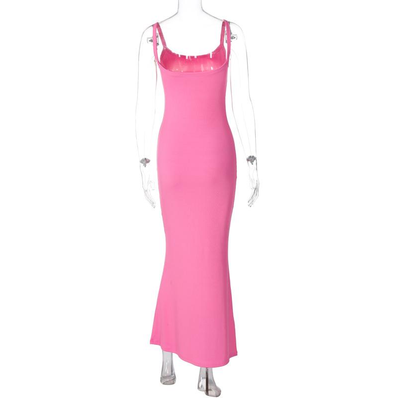 U neck ribbed solid cami maxi dress