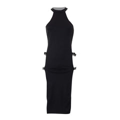 Buckle sleeveless solid slit halter mini dress  | red tango dress