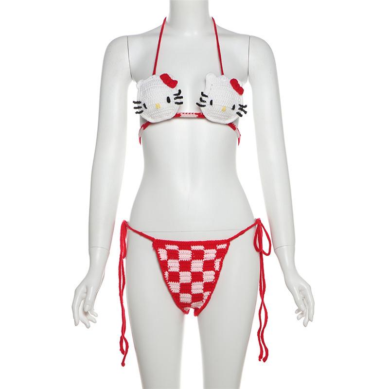 Self tie halter knitted backless contrast pant set