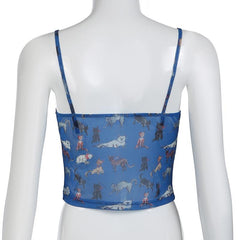 Lace hem print backless cami top