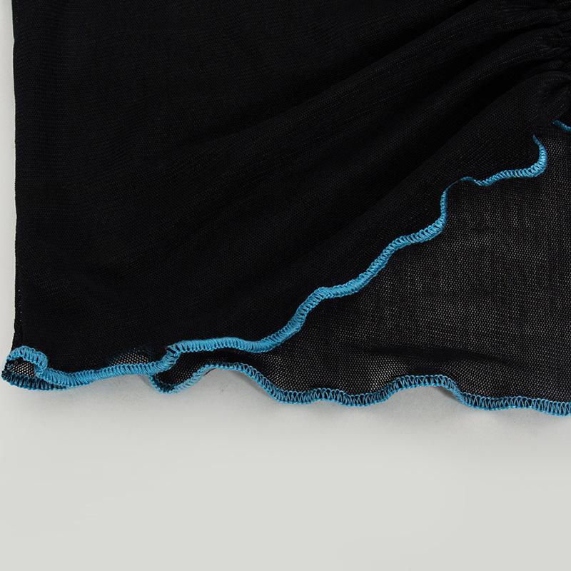 Long sleeve stitch sheer mesh ruffle crop top