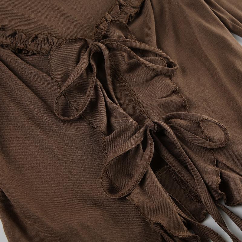 Long sleeve ruffle self tie top
